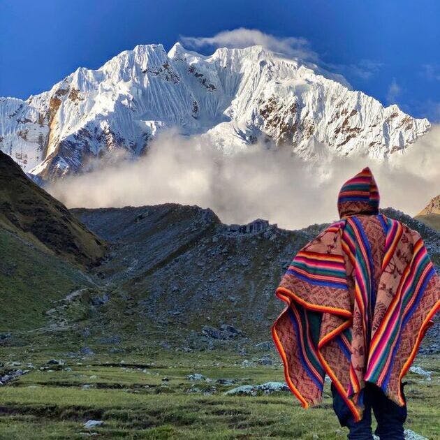 Tourist Enjoying the Salkantay snowy peak